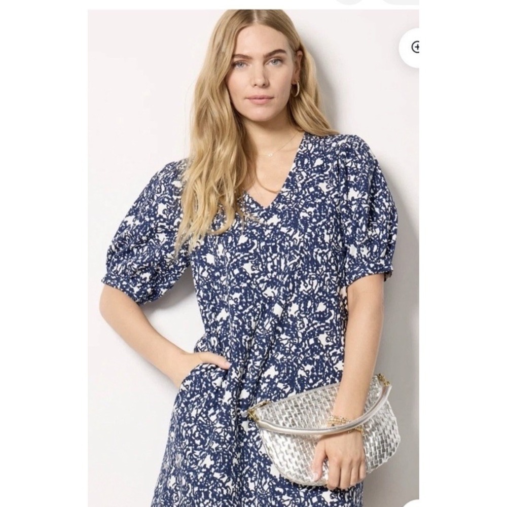 Evereve Shay Mini Dress Womens‎ Size S Blue Puff Sleeve Abstract Sorority Rush